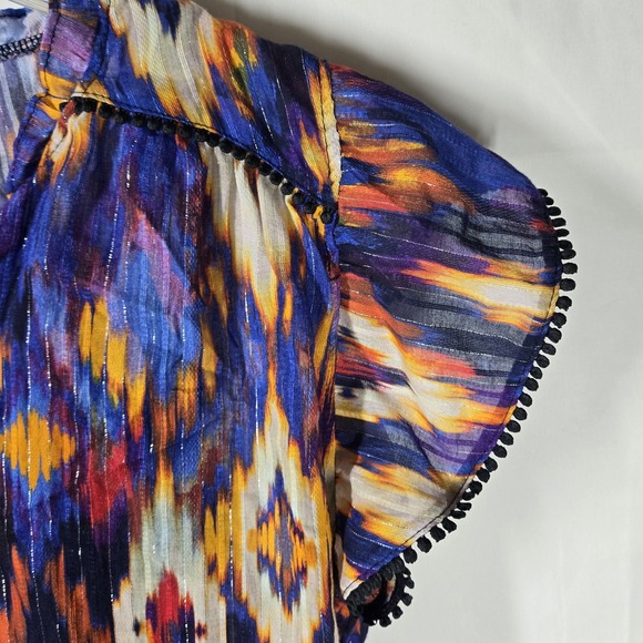 NWT Cable‎ & Gauge Boho Ikat Print Blouse Top Multicolor Large Flutter Sleeve - Picture 8 of 14